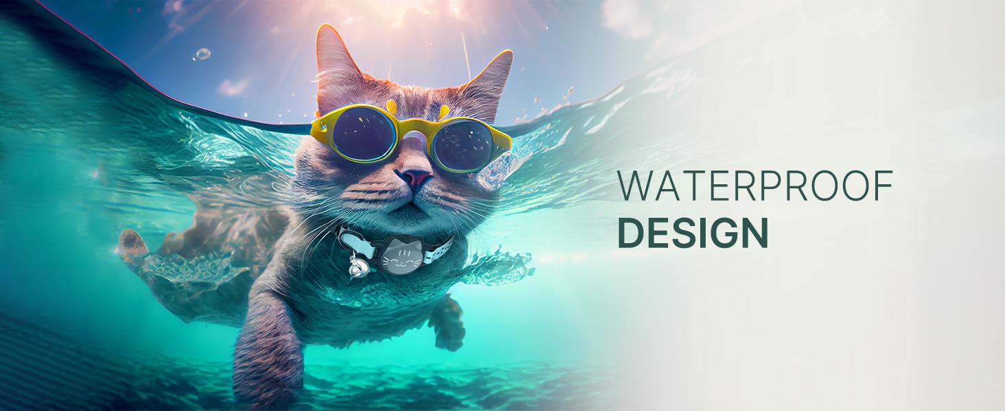 Waterproof Airtag Cat Collar, Breakaway Cat Airtag Collar with Luminous & Reflective Fish Pattern, Lightweight Kitten Collar for Apple Air tag, Hidden GPS Tracker Holder for Cats, Kittens(9-13")