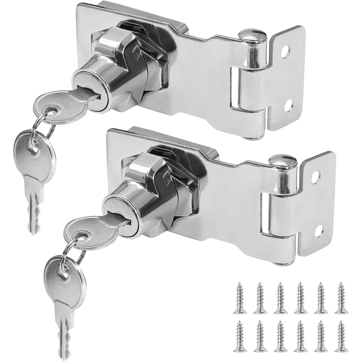 2 count Keyed Hasp Locks 2.5 Inch Twist Knob Keyed Locking Hasp, Metal Safety Hasp Latches Keyed Different for Small Doors, Cabinets (Sliver)