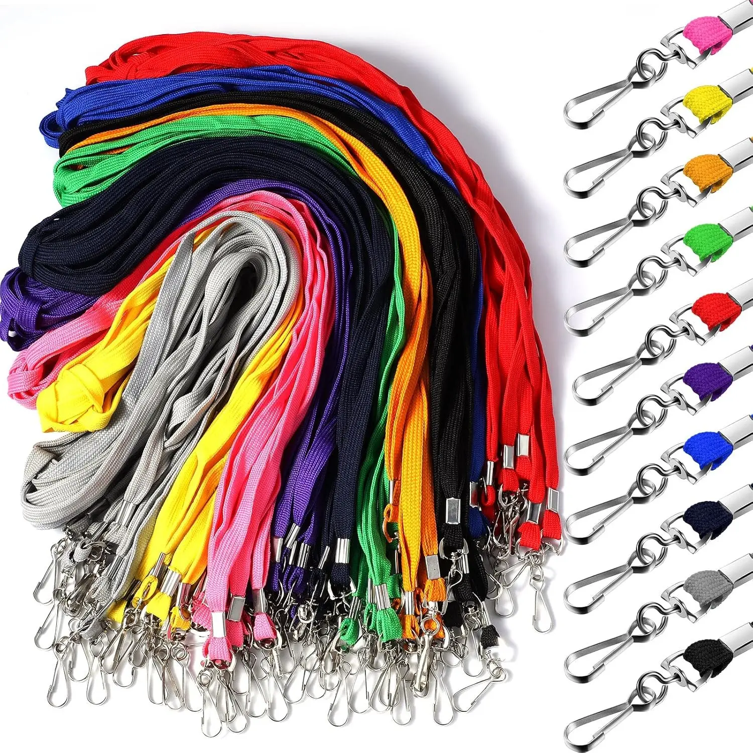 200 Pcs Lanyards Bulk for ID Badges Assorted Colors Flat Badge Neck Lanyard with Swivel J Hook Clip for Student Teacher