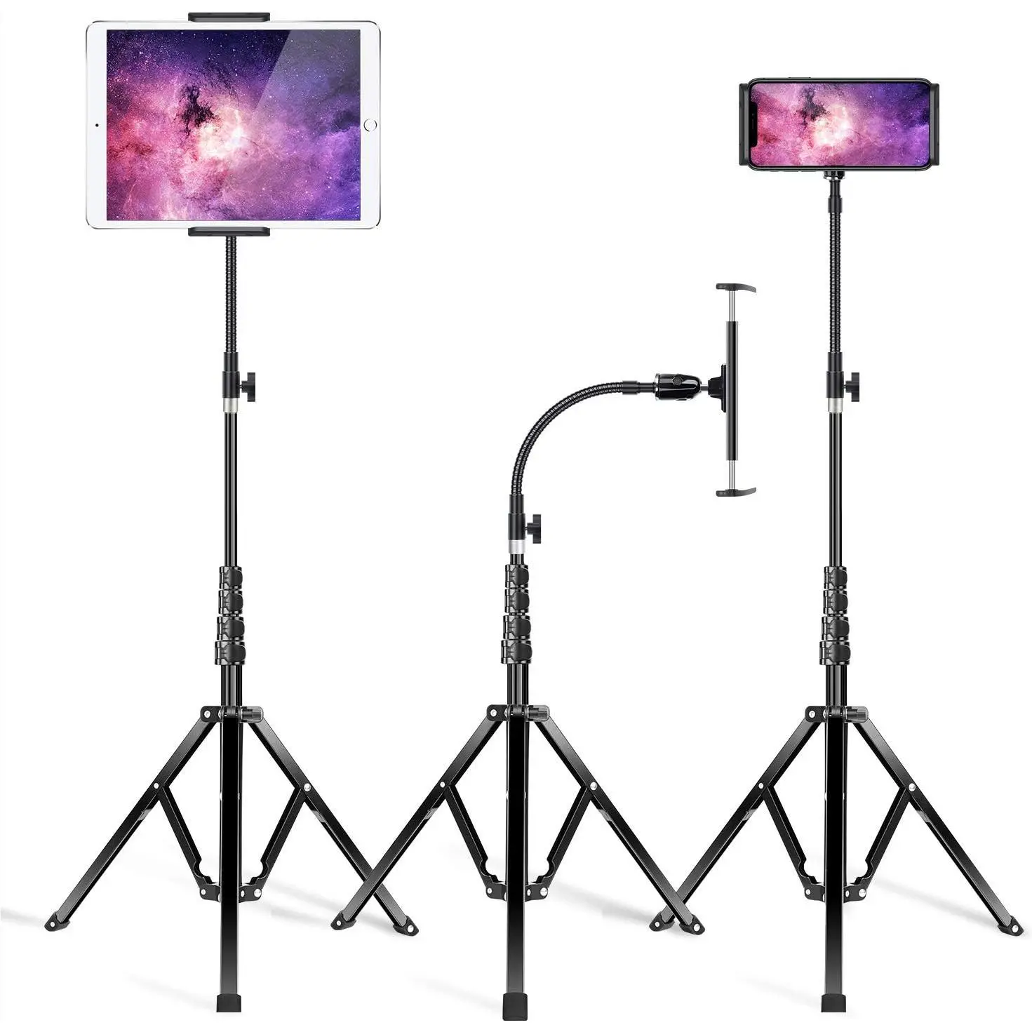 Metal iPad Tripod Stand, 72in Gooseneck Tablet Floor Stand Holder | Heavy Duty  Tall iPad Floor Stand, Adjustable iPad  Stand for Pro 13 11, Mini, Air,  and 4.7-13" Tablets