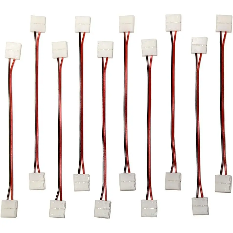 10-Pack 2-Pin 10mm LED Strip Connector Jumper, Solderless LED Connector for 5050 Single Color Flexible Light Strips, 10mm Wide Strip to Strip Extension Wire (6-Inch / 14cm Length)