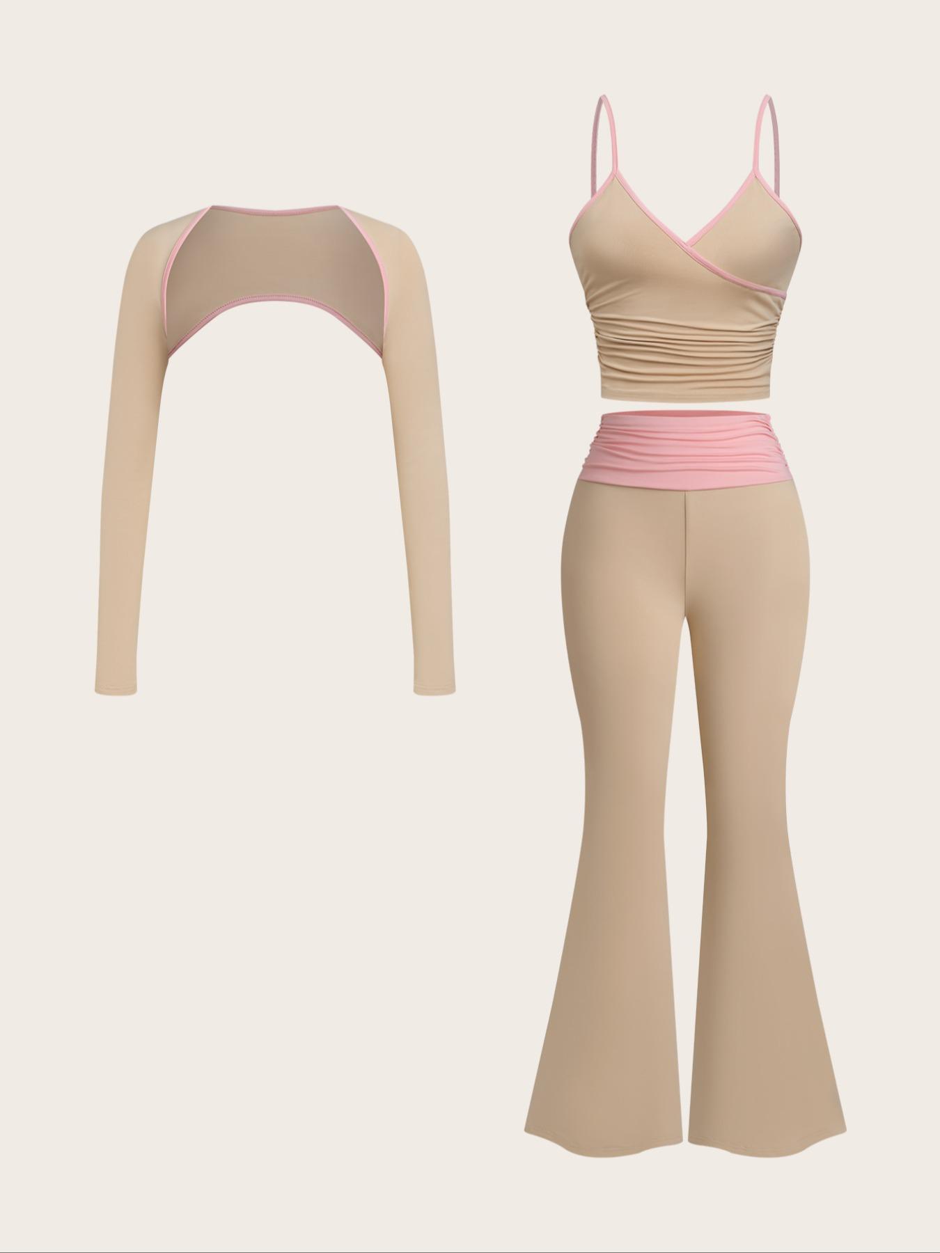 Women's Sporty Casual Three-Piece Outfit Athleisure Wear Set for Yoga Workout for Women, Ideal for Spring and Fall