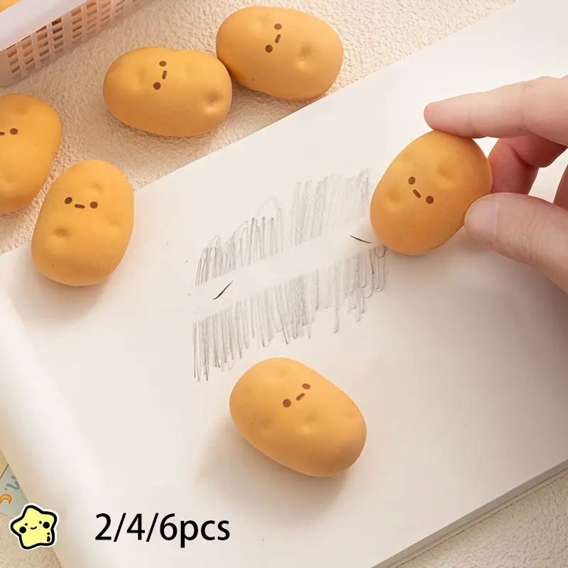 2/4/6pcs Funny Potato-Shaped Erasers • Oval Eraser Pencils • Suitable for Office, Supplies, Novelty Desk & Fidget Gadgets for s &