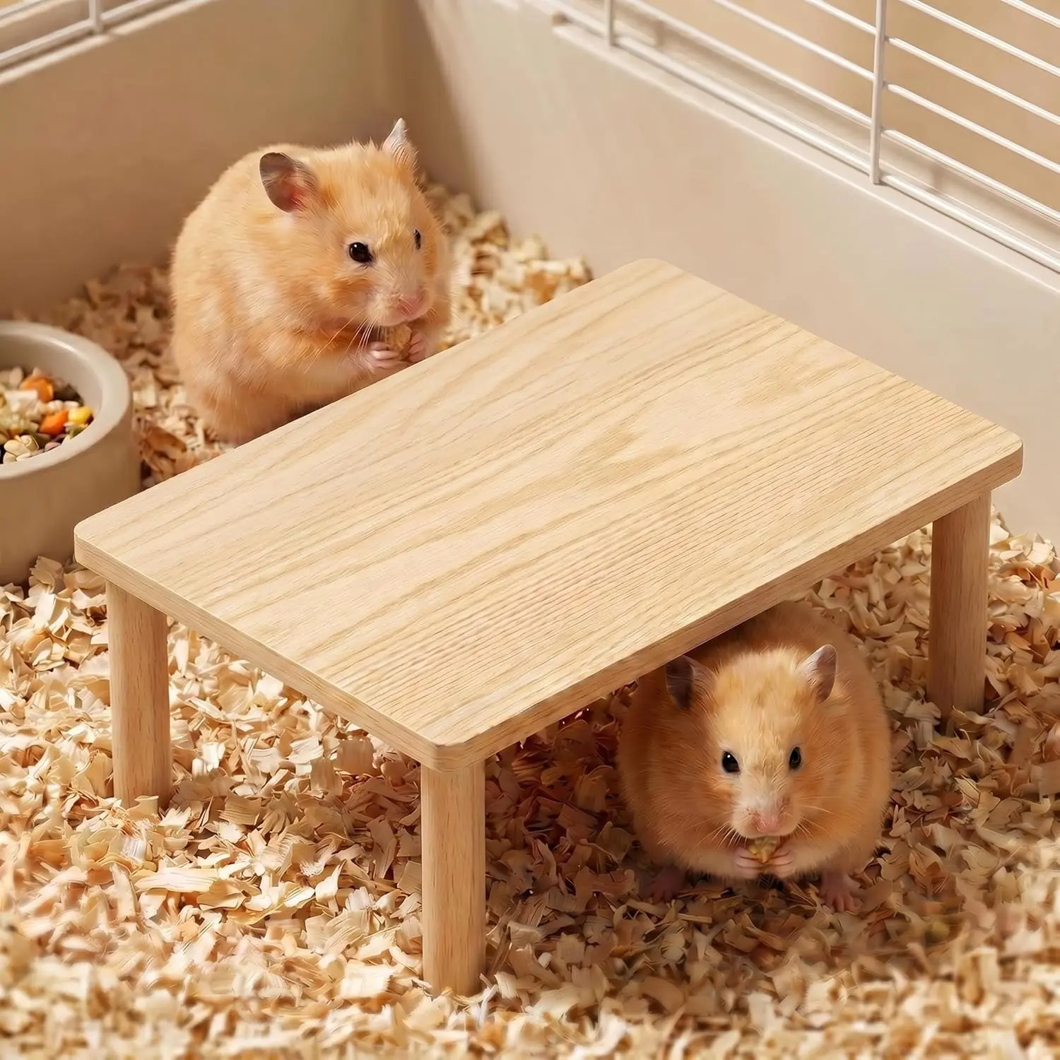 Hamster Play Platform Wooden Cage Accessory for Small Hamsters, Natural Multi-Level Climbing Playground & Rest Area, Enrichment Habitat Decor for Dwarf Syrian Hamsters,Winter,Suction,Cup,Bearded