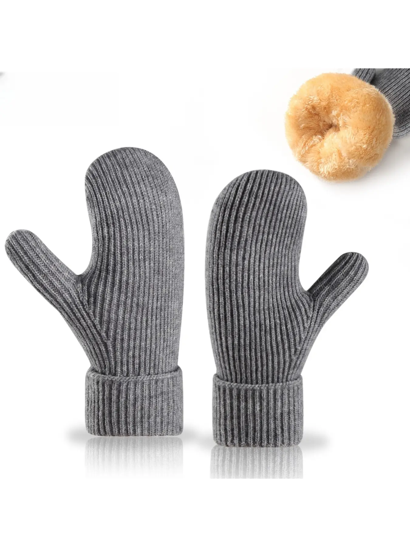 New women's fleece-lined thick knitted gloves double-layer warm ski mittens fingerless gloves convertible mittens