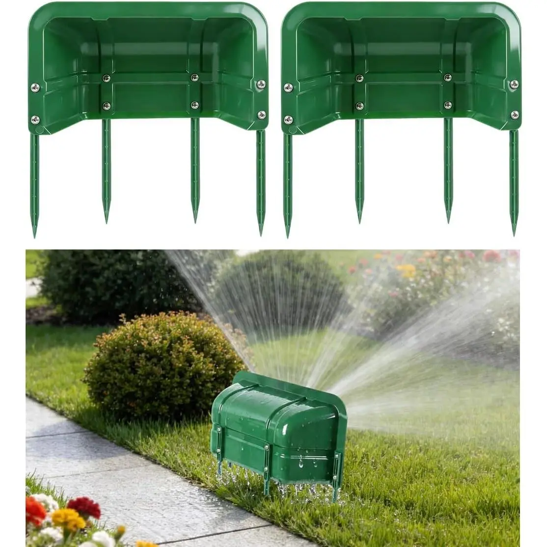 Sprinkler Splash Guards Shields, Plastic Irrigation Sprinkler  Protector Overspray Control, Sprinkler Cover for Garden Lawns Parks Backyard (Green, 2 count)