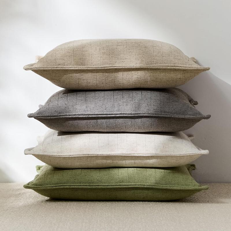 18x18 Pillow Covers Sage Green Pack of 2 Farmhouse Boho Neutral Accents Striped Textured Square Decorative Throw Pillow for Living Room Couch Bed Home Decor