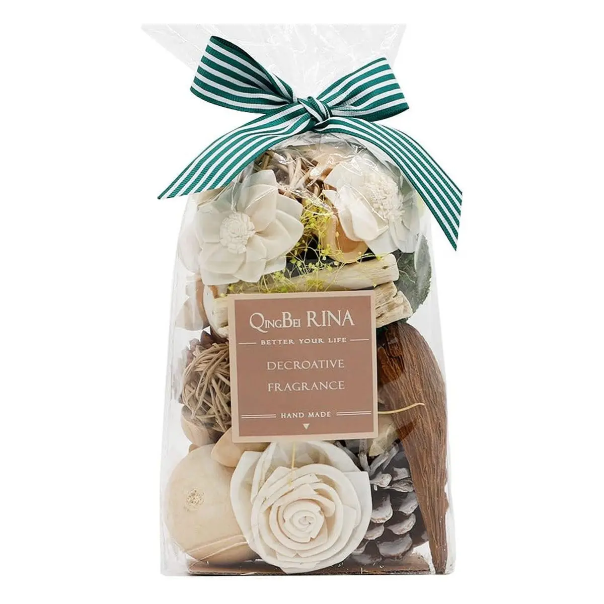 10 Oz Jasmine Scented Potpourri Bags - White Decorative Dried Flower Bowl Filler with Plants, Moss, Glass-Ready Design, Aroma Home Fragrance Freshener Sachet for Vase, Bathroom Decor
