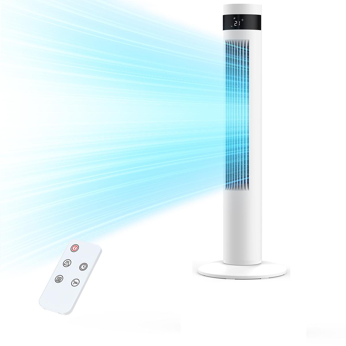 COWSAR 36" Tower Fan with Remote Control, 3 Modes, LED Display, 85° Oscillation, Portable Floor Bladeless Fan for Bedroom Living Rooms Home Office, White