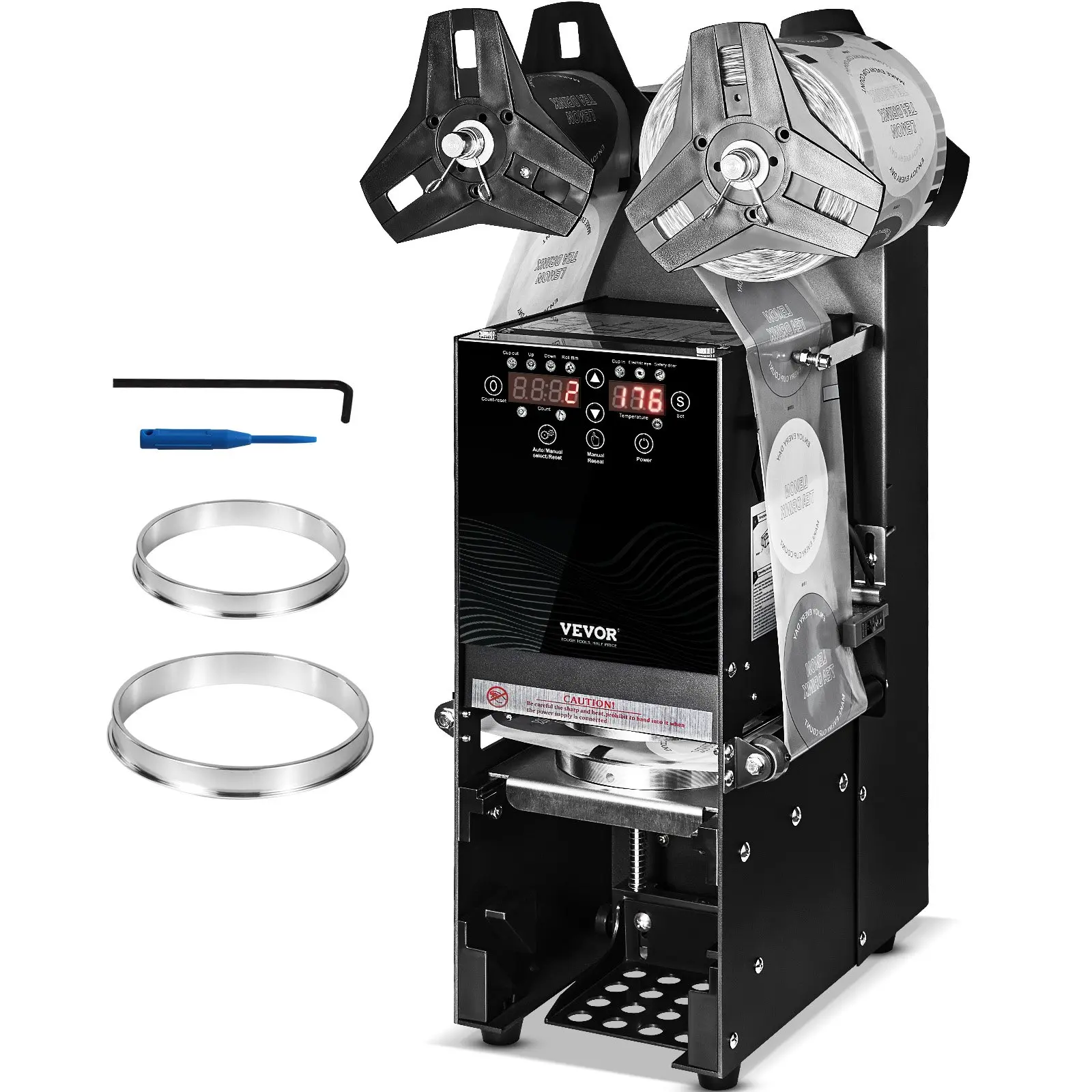 【DealsForYouDays】VEVOR Fully Automatic Cup Sealing Machine, 500-650 Cups/H, Cup Sealer Machine for 180 mm Tall 90/95 mm Cup, Electric Tea Sealer with Digital Control LCD Panel for Bubble Milk Tea Coffee, Black