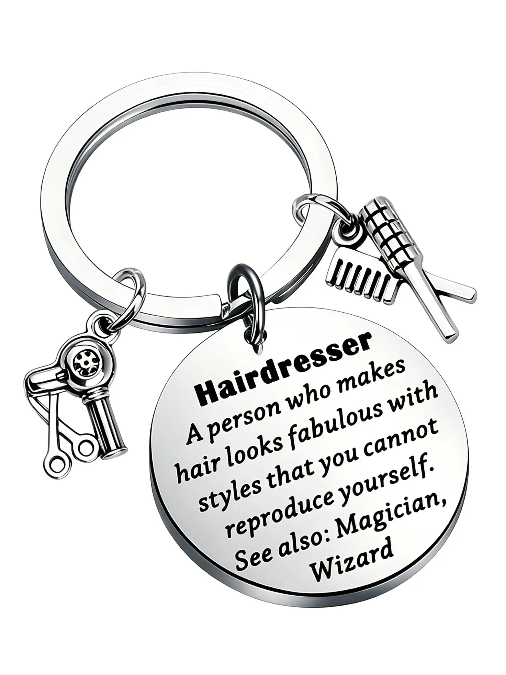 1Pc，Hairdresser Gift Keychain, Barber Keychain, Beauty Graduate Gift, Engraved Hairdresser, Unique Hairstyle, Magician, Wizard