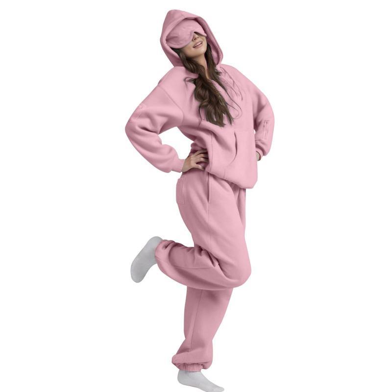 Women's Solid Color 2-Piece Hoodie Set: Loose Long Sleeve Pullover & Jogger Pants,  Breathable Sportswear for Everyday Comfort fleece cotton comfortable pant Women's Hooded Tracksuit Set two-piece set  Women's Fall Two-Piece Workout Set Sweatsuit