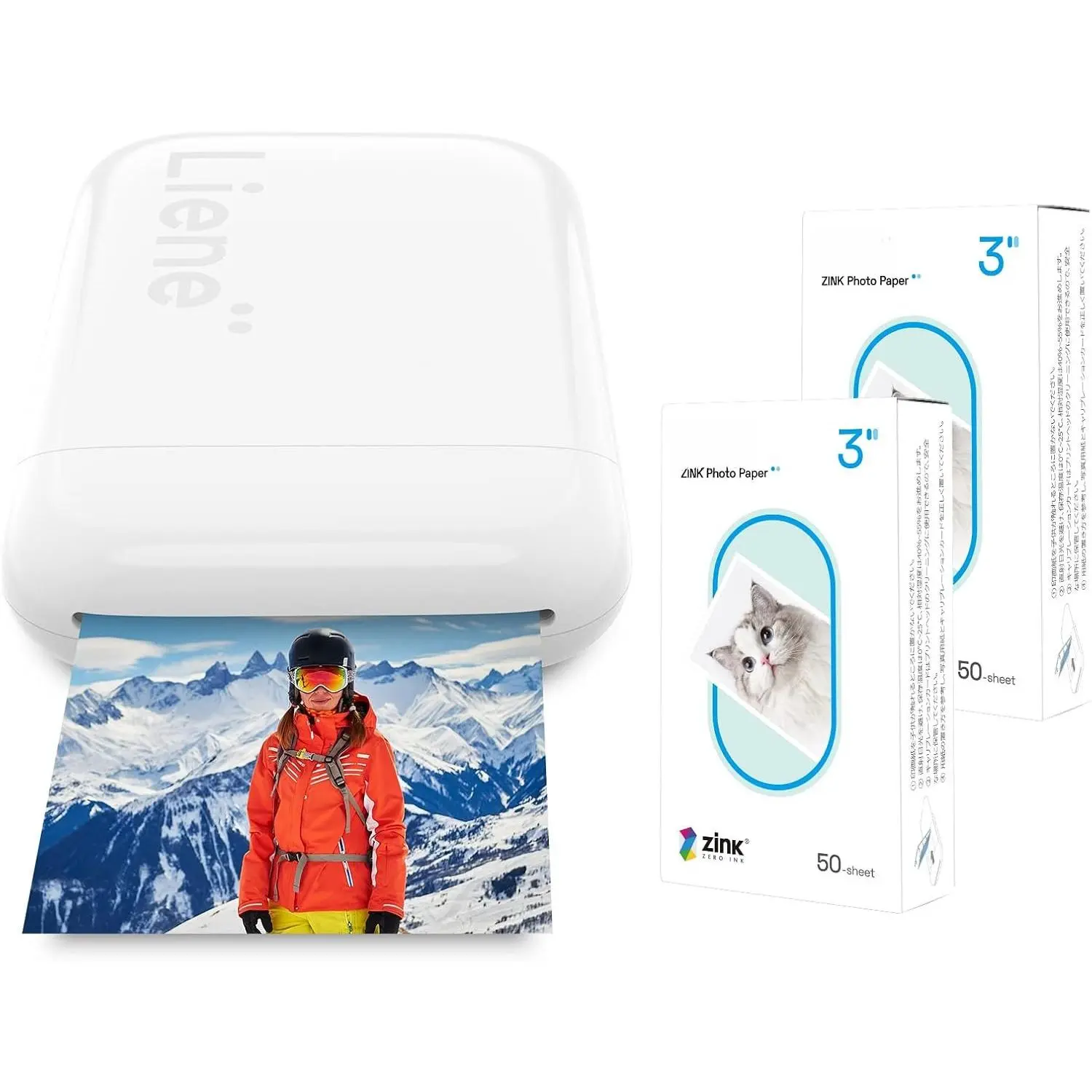 2x3” Photo Printer, Mini  Portable Photo Printer Bundle w/ 100 Zink Adhesive Paper,  5.0, Compatible w/iOS & Android, Small Picture Printer for , Smartphone, White