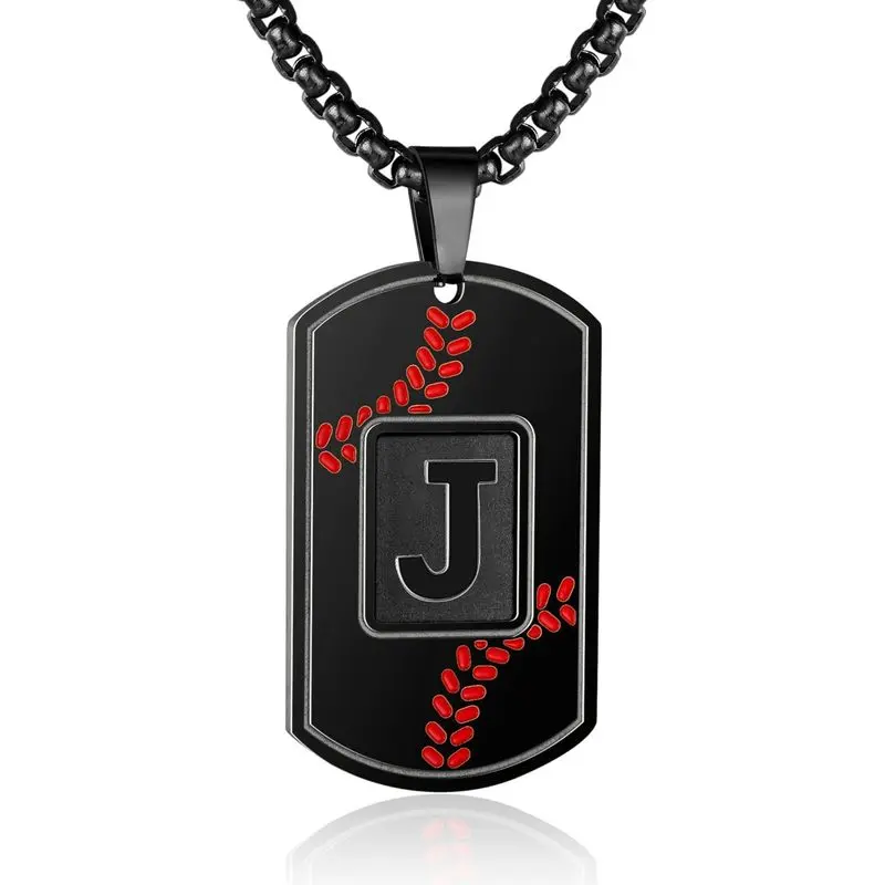 Men's Stainless Steel Jewelry, Initial Letter Baseball Dog Tag Chain Jewelry Necklaces, Personalized Sports Athlete Gift for Him, Personalized Initial, Sports Gift