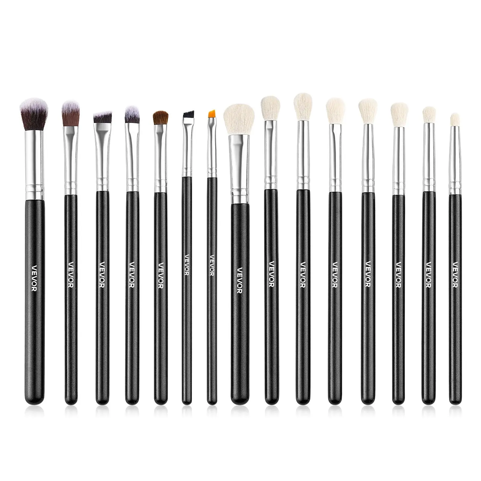 VEVOR 15pcs Makeup Brush Set - Professional Vegan Brushes with Soft Synthetic Bristles for Smooth Blend of Foundation, Eyeshadow, Ergonomic Wooden Handle, Aluminum Ferrule, Portable Travel-Friendly, Soft Bristles