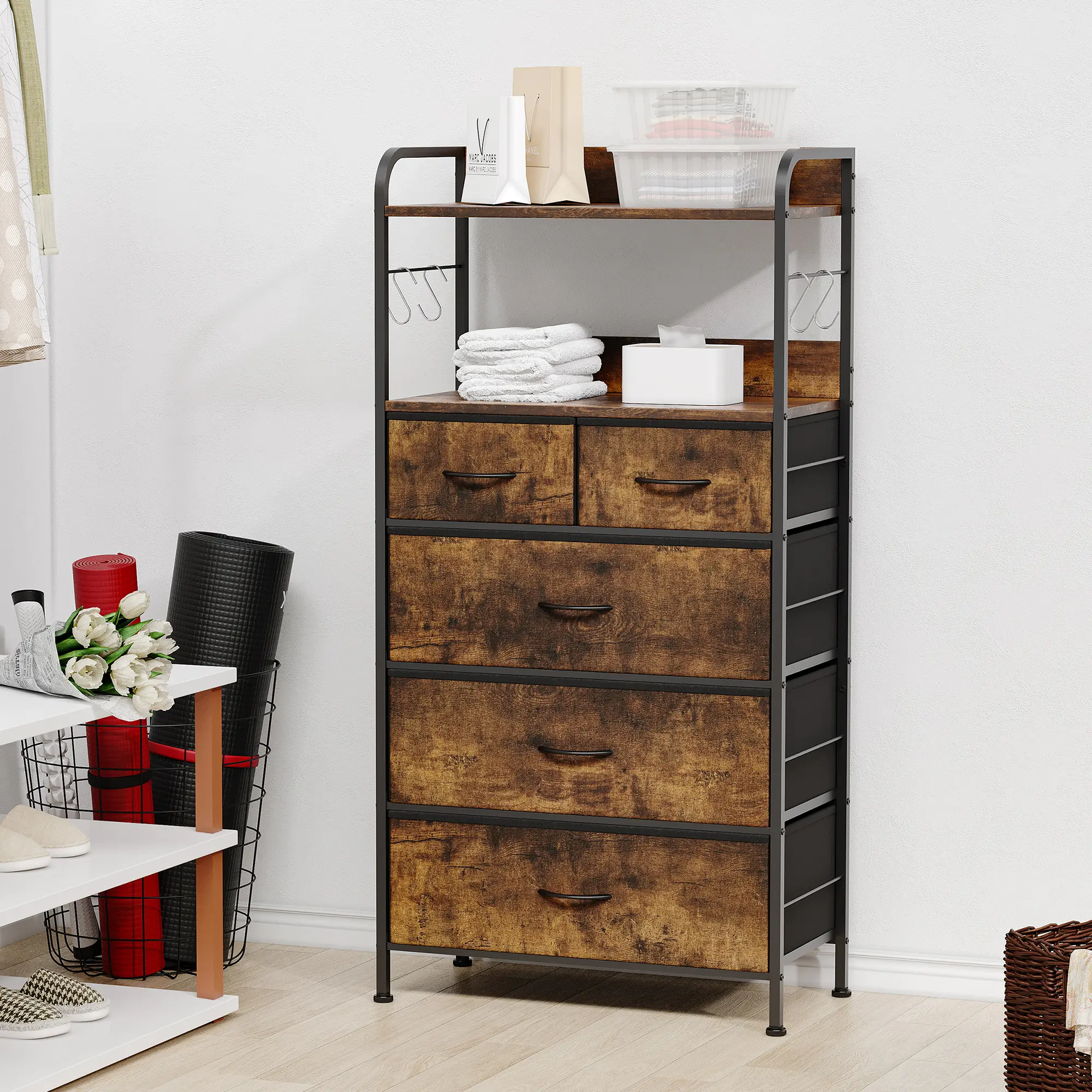Multi Drawer Storage Cabinet Made of 12P2 Double-Sided Particleboard, Modern Vertical Dresser Organizer, Stable Structure Suitable for Home Bedroom Living Room