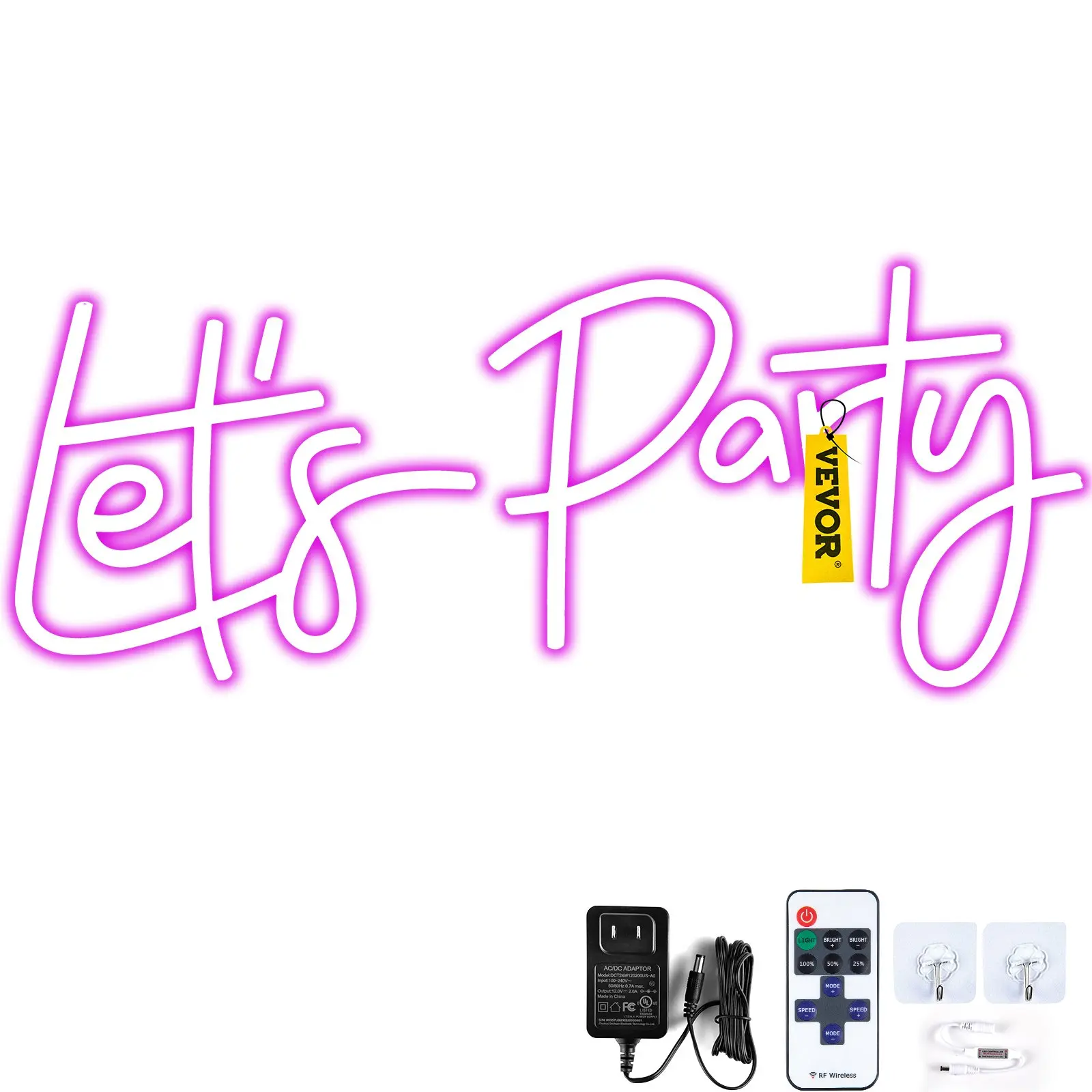 【DealsForYouDays】VEVOR Let's Party Neon Sign, 23"X10" Neon Sign for Wall Decor, Adjustable Brightness Pink Neon Light Sign with Remote Control and Power Adapter, for Party/Wedding Celebration/Home Decoration