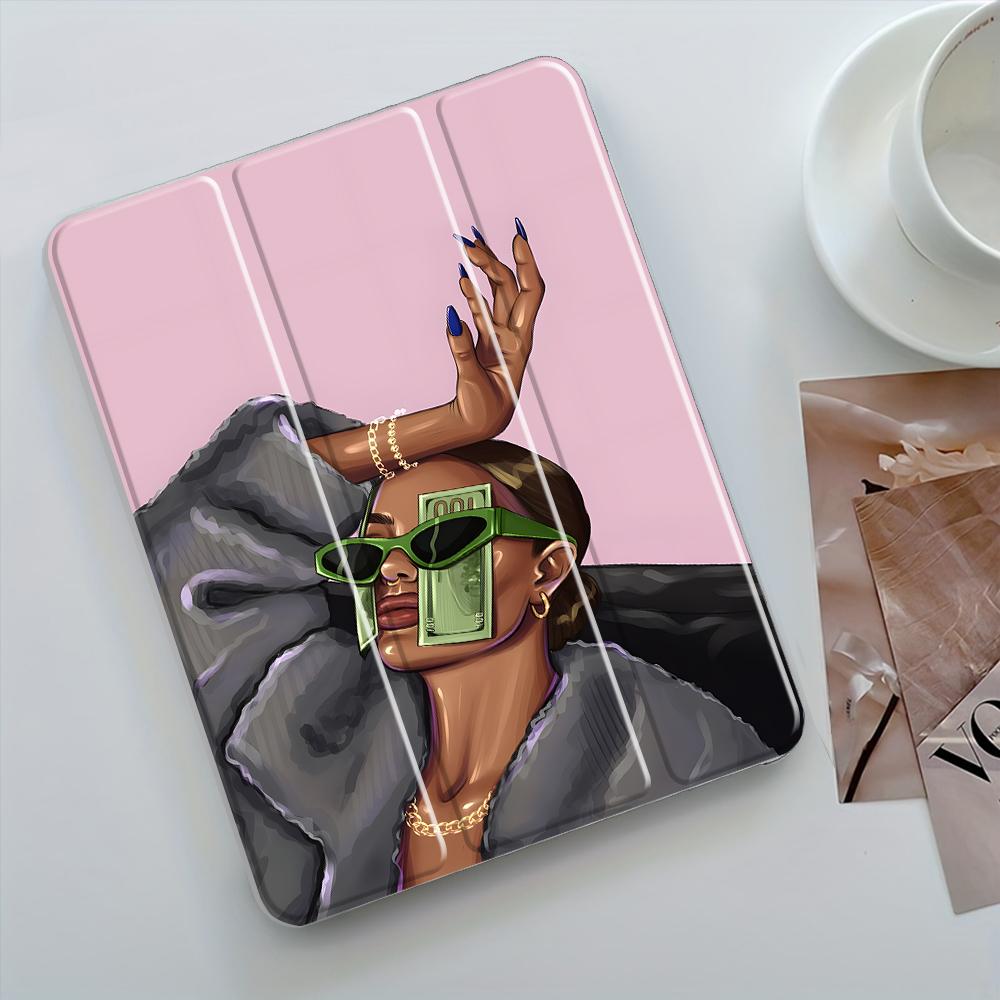 Money Glasses Design iPad Case, Transparent Acrylic Stand Cover, Pencil Holder & Charger Slot, Fits iPad Pro/air/mini, Shock-resistant Full Cover Protective Case, Tablet Protective Cover, Suitable for Offices Schools and Homes