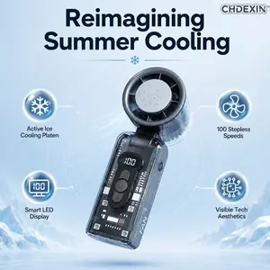 CHDEXIN Clear Shell Ice Cool Handheld Turbo Fan with Smart LED Digital Display| USB Rechargeable Compact Personal Air Cooler for Travel & Office