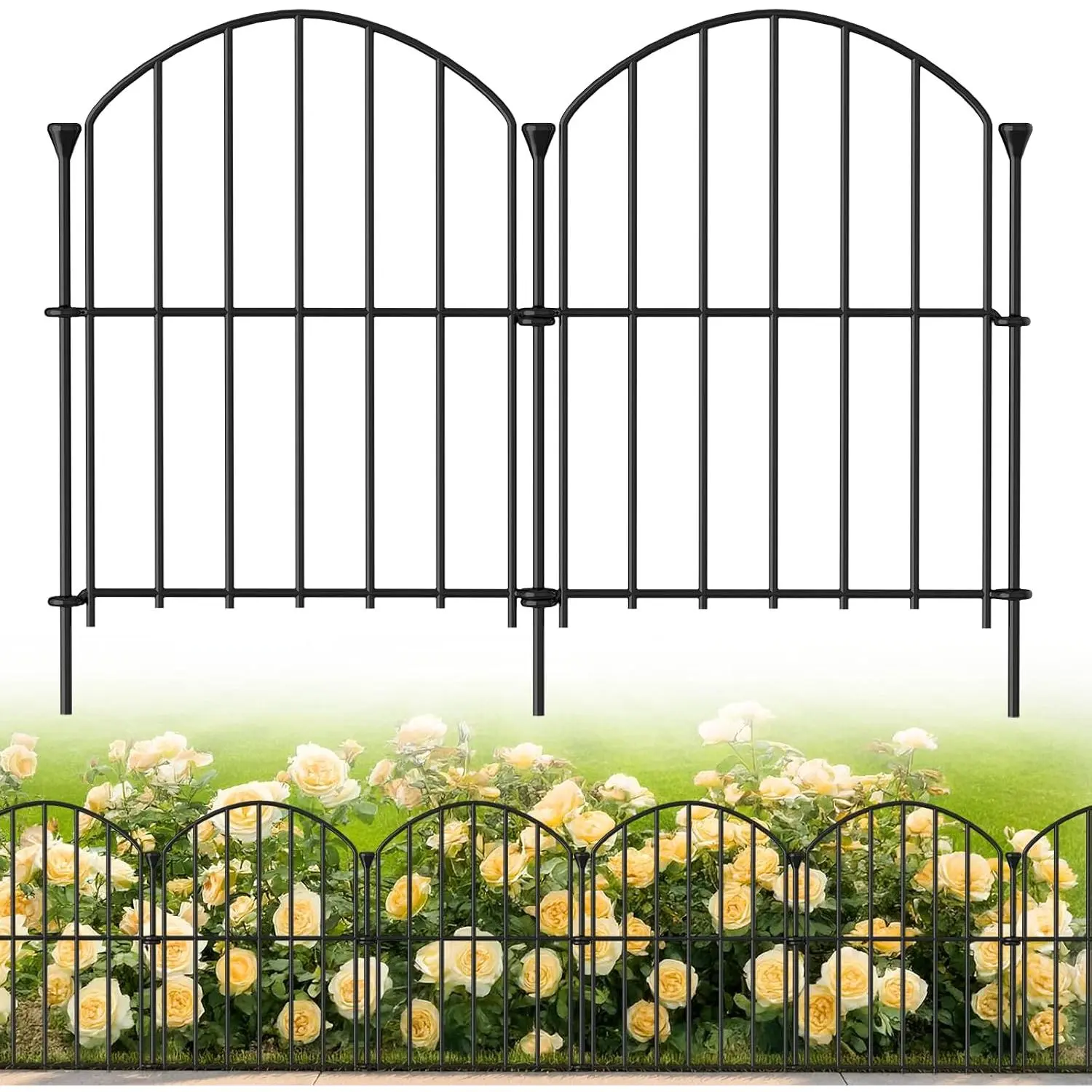 No Dig Garden Fence Panels,  Fence Outdoor for Yard, 12 Pack | 17in(H) x 12.6ft(L) Rustproof Metal  Barrier for Flower Bed Edging, Decorative Temporary Fencing