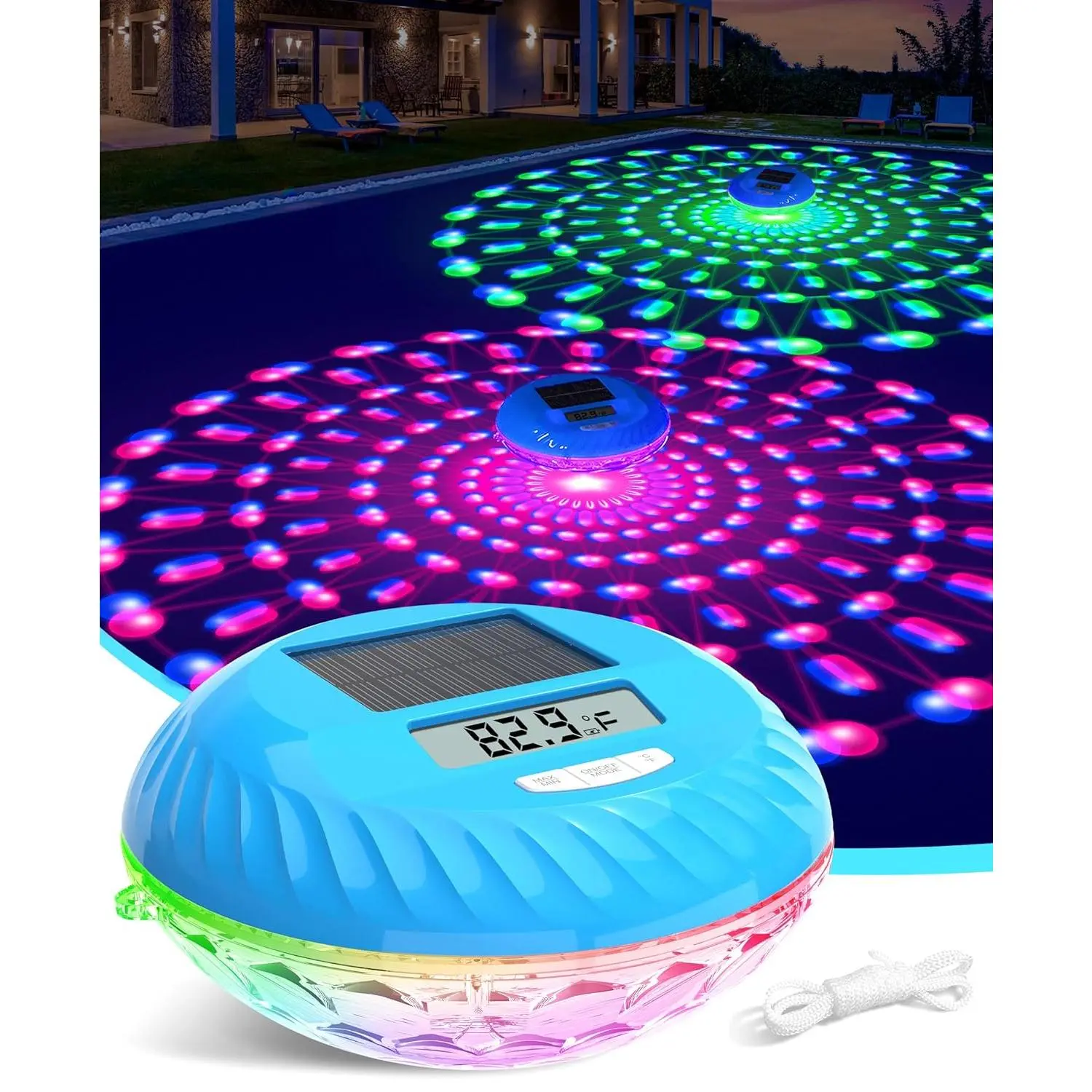 2026 Solar Digital Pool Thermometer with Dynamic Lighting Effects, Floating Pool Temperature Thermometer- Large Screen for Easy Read, IP68 Waterproof Pools Temperature Gauge for Spa & Hot Tub
