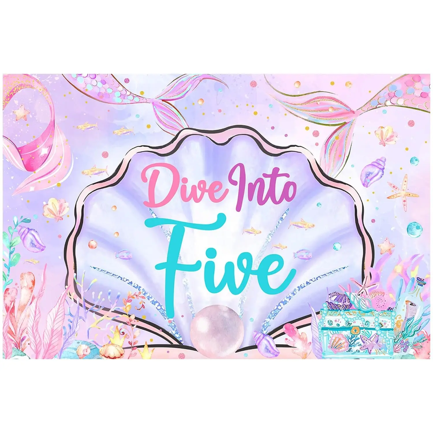 1Set Mermaid 5th Birthday Decorations 7x5ft Dive Into Five Backdrop Mermaid Birthday Banner Under The Sea Photography Background Photo Booth Studio Girls 5 Years Old Birthday Party Supplies