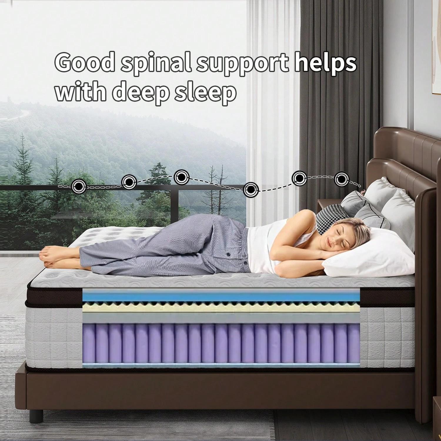 10"12"14" Queen Mattres Twin Full Queen King Size Bed Mattress In A Box, Hybrid Pocket Spring Breathable Cotton Layer Mattress For Motion Isolation & Silent Sleep, Lumbar Support & Pressure Relief, Medium Firm