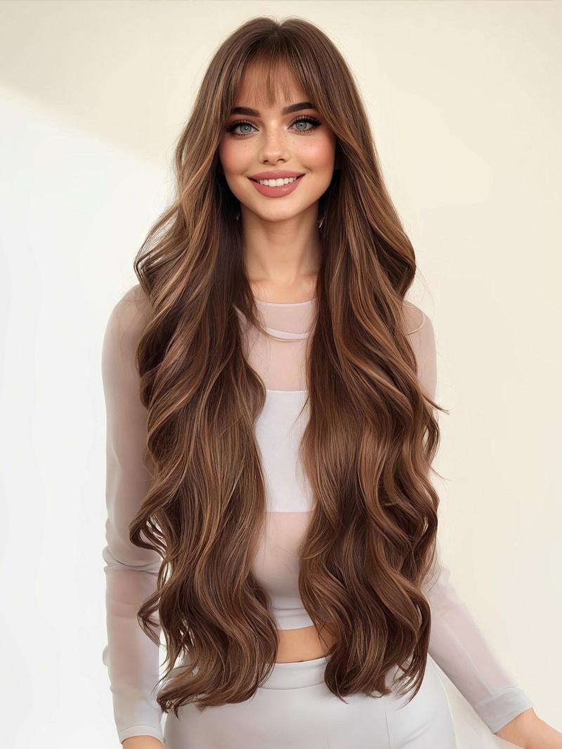 30 Inch Long Curly Wigs for Women, Gorgeous Fluffy Wigs with Bangs, Synthetic Full Machine Wigs for Party, Daily Use, Synthetic Fiber Wigs