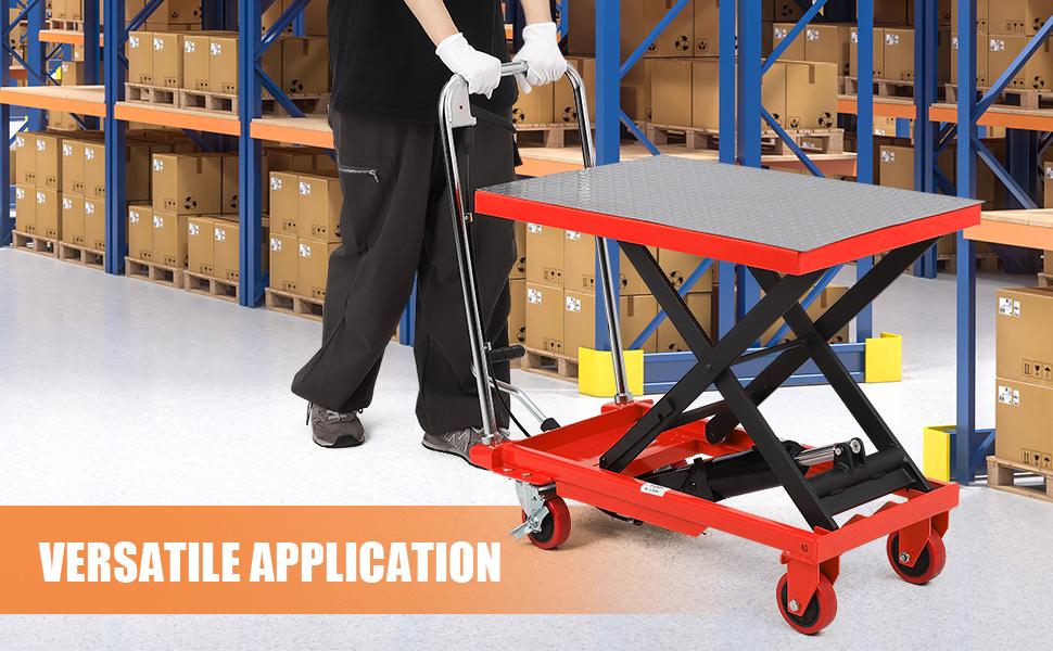 GARVEE Hydraulic Lift Table Cart 500lbs, Lift Table Capacity 28.5"Lifting Height, Manual Single Scissor with 4 Wheels and Non-Slip Pad Thickness 3mm for Material Handling and Transportation Red