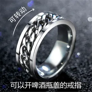 Rings for Men Women | Titanium Steel Fidget Chain Spinner Ring | Bottle Opener Unisex Couple Trendy Lucky Jewelry