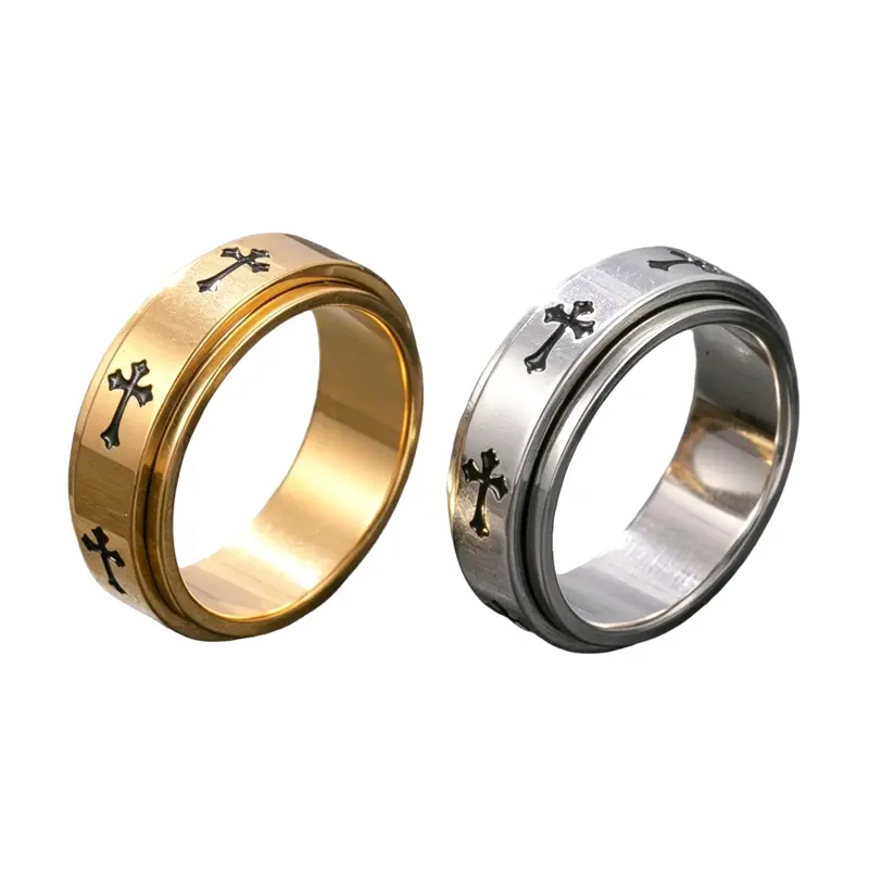 Women's Stainless Steel Cross-Shaped Costume Ring - 8g, 8mm Round Ring, Casual Fashion Accessory for Daily Matching