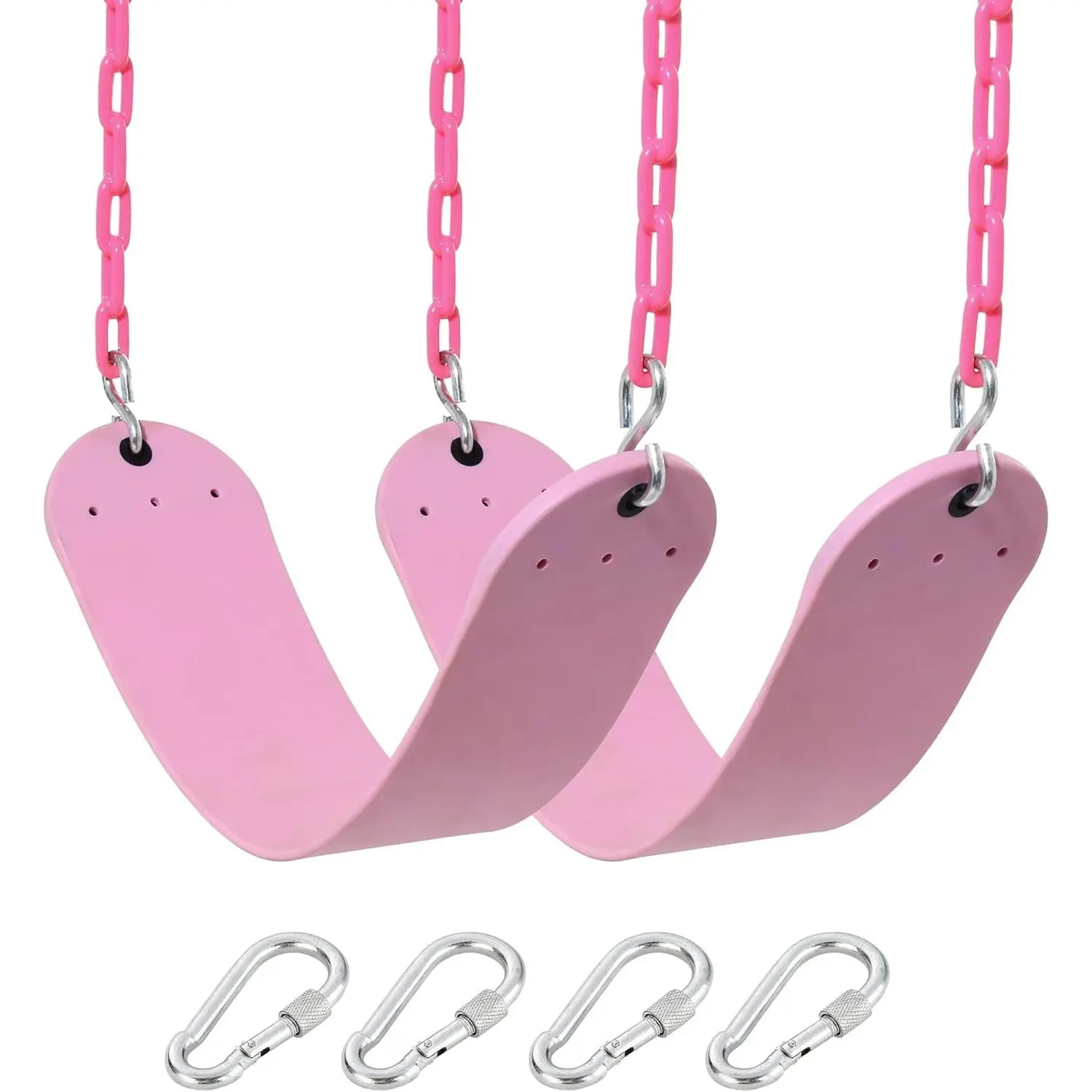 2 Pack Pink Swing Seats Heavy Duty 66 Inches Plastic Coated Chain - Playground Swing Set Accessories Replacement with Snap Hooks