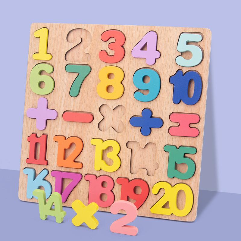 Baby Wooden Puzzles Montessori Toys 1 2 3 Years Toddler Toys Hand Grab Board Alphabet Number Cognition Learning Educational Toys