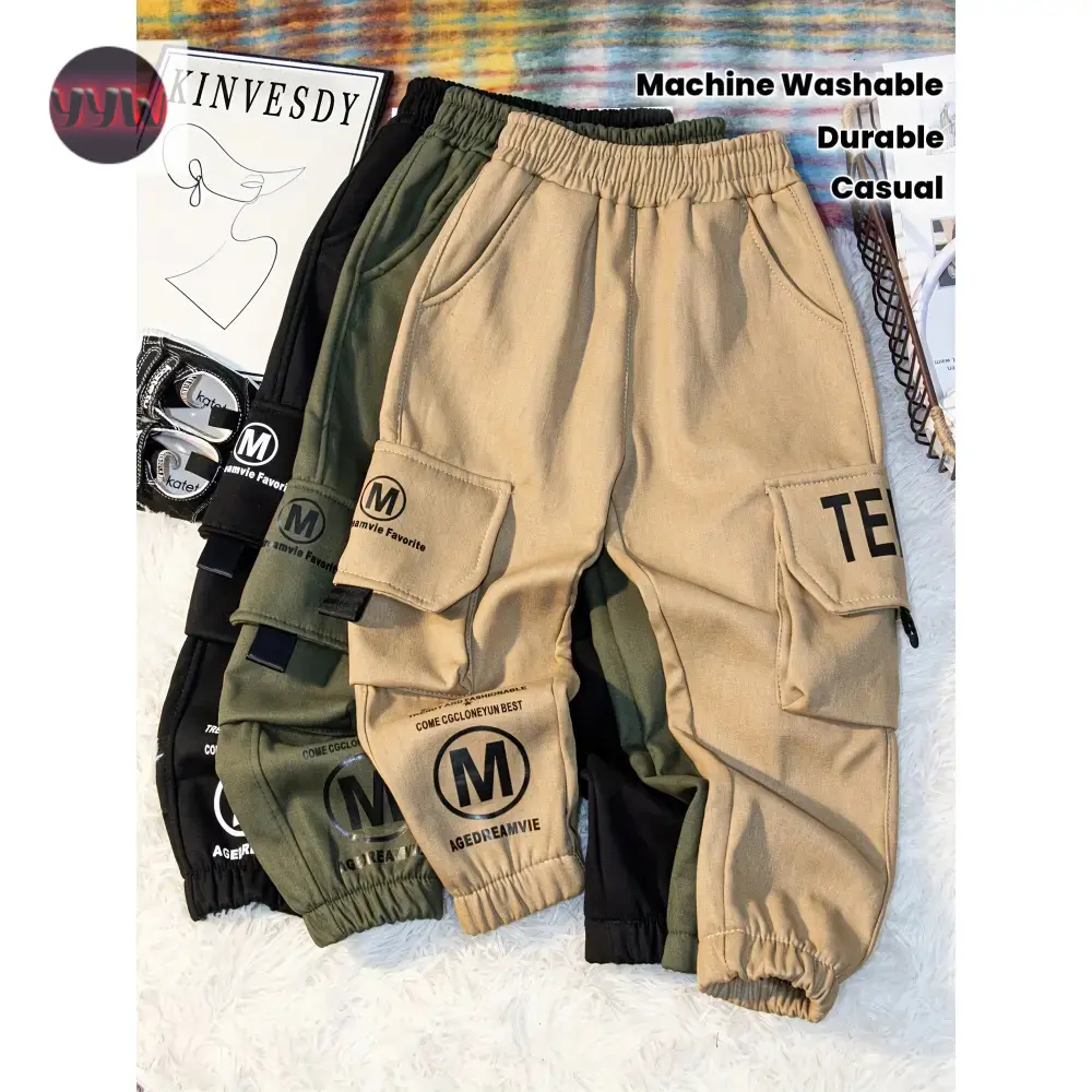 YYW1 Boys' Work Pants - Elastic Waistband Pants Kids, Machine Washable Long Pants School, Playdates, Casual Attire - Durable Casual Trousers Active Boys, Playdate Clothing, Text Design, Finish, Perfect Outdoor