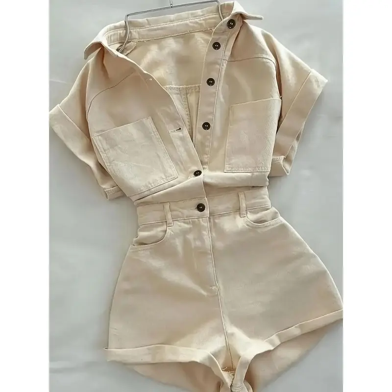 New Casual Workwear Romper for Women, Multi-Pocket Short Sleeve Romper, Comfortable and Stylish Daily Wear