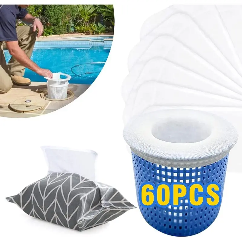 60PCS Pool Skimmer Filter Socks with Storage Bag, Ultra Fine Mesh Basket Liners for Above Ground and Inground Pools, Helps Catch Leaves Hair and Debris