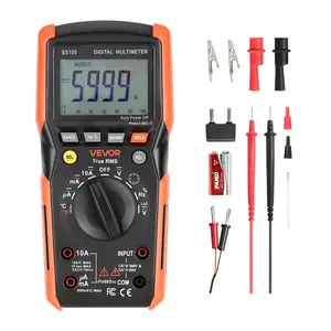 VEVOR 6000-Count LCD Digital Multimeter, 1000V TRMS Auto-Ranging DC/AC Voltmeter Current Tester with Batteries, Alligator Clips, 30-Minute Auto Shut-Off for Resistance, Capacitance, Temperature, Diodes, Continuity, Low Impedance Measurement