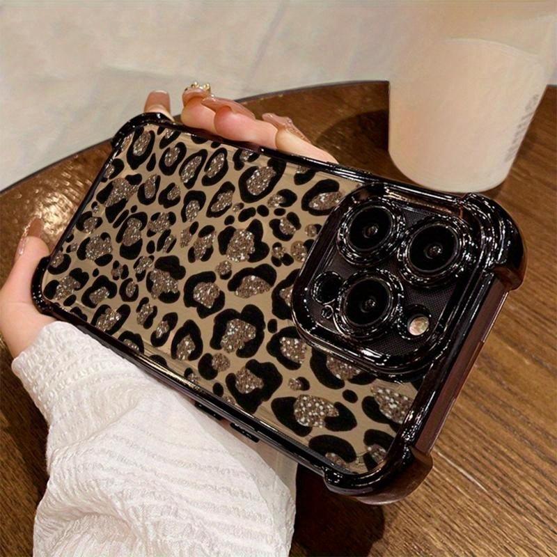 Leopard Print Electroplated TPU Fabric iPhone Back Casing, High-Gloss Back, Vibrant Colors, Multi-Model Compatible with iPhone 17 Pro Max,17 Air,16 E,15 Plus,14,13,12,11,X,XSR - Cellphone Protection Accessory for Smartphone Users, Accessories, Back Cover