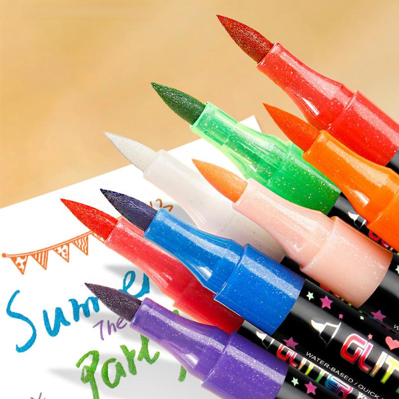 24/48 Colors Glitter Brush Markers,Dual Tip Dual Color Brush Glitter Marker for Doodle Writing, Glitter Art Crafts Adults DIY Crafts Greeting Birthday Cards Making