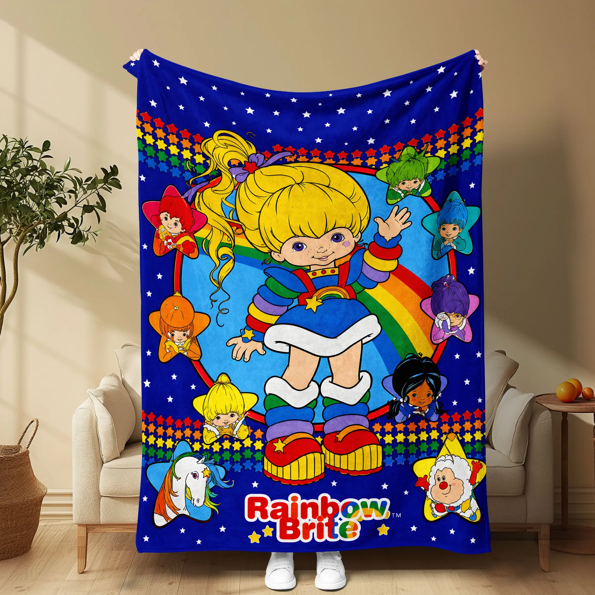 80s Classic Rainbow Fairy Vintage Blanket, Soft Flannel, Cartoon Friends, Sofa Cover, Wall Decor, Portable, Gift Idea, Retro Anime Lovers