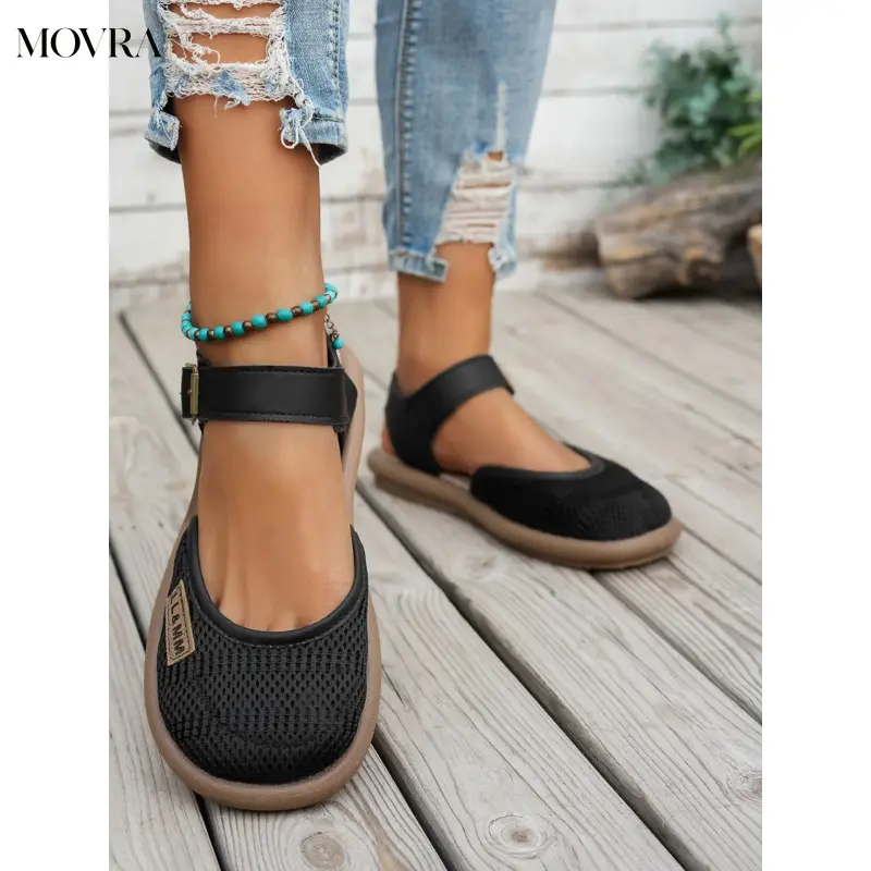 MOVRA1 Elegant Comfortable-On Flat Sandals, Versatile Daily Wear, Women's Footwear, Stylish and Practical Beach Shoes, Casual Flat Sandals, Comfy Footwear Sandals
