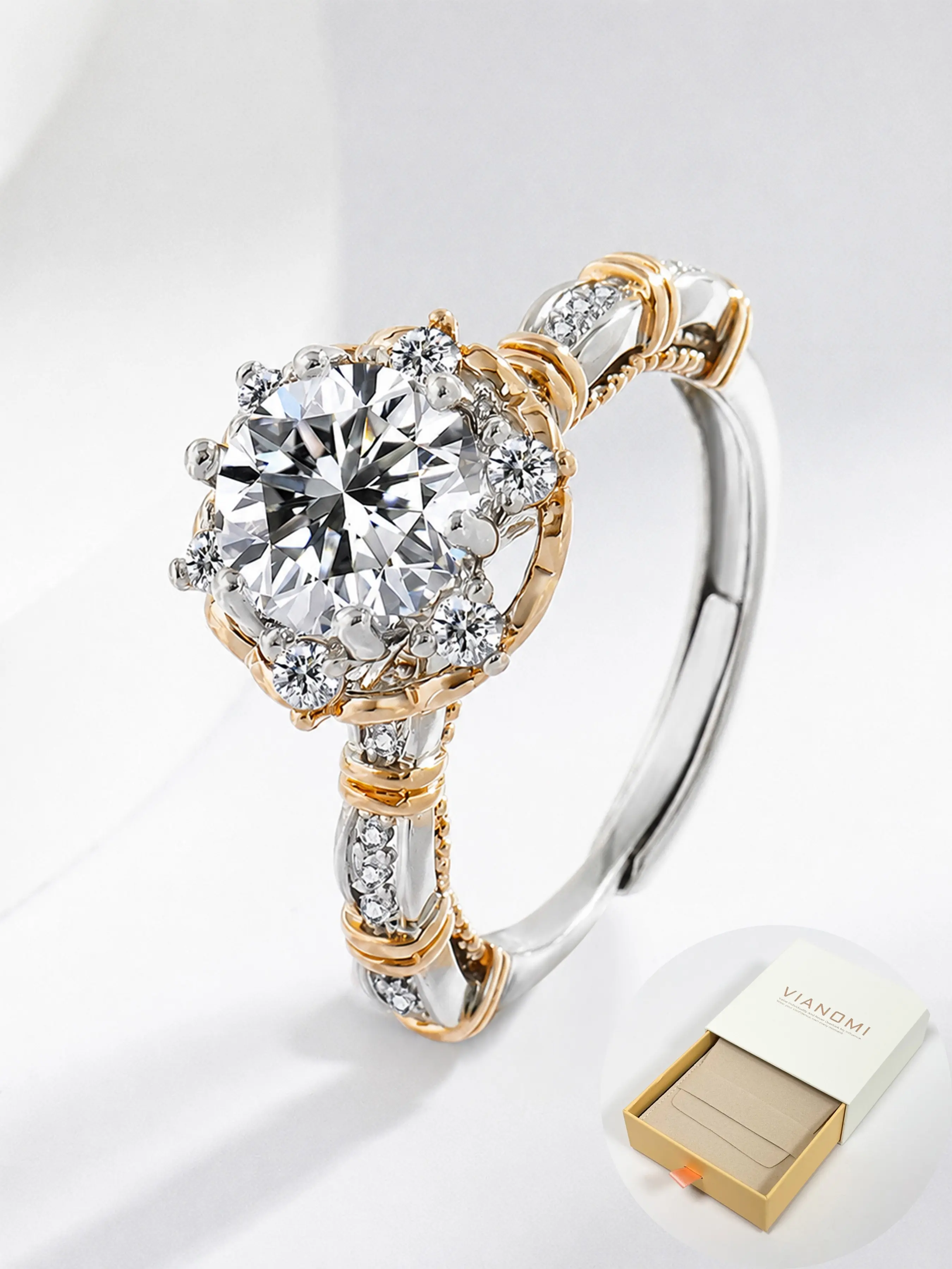 1pc Six Claw Luxurious Moissanite Ring, Adjustable Princess Finger Band, Fashion Hand Jewelry for Women, Stylish Ornaments for Proposal, Engagement, Dating and Daily Matching, Romantic Gift for Wedding And Anniversary Events