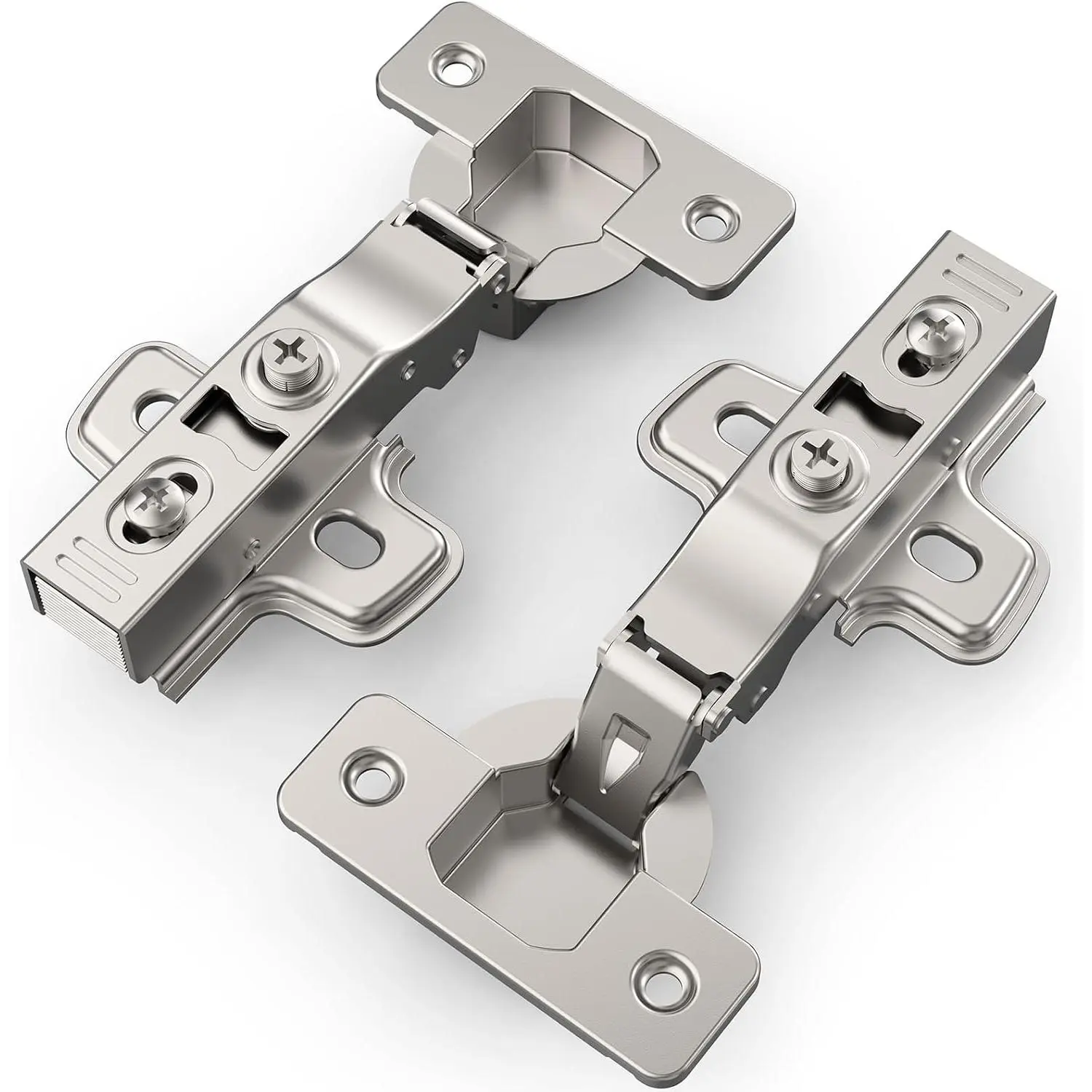 2 Pack Full Overlay Soft Close Concealed Frameless Cabinet Hinges, Satin Nickel, 105°, Stop at Will 45-105 , Self Closing,  Adjustment, Clip , Stainless Steel for Cupboard Kitchen
