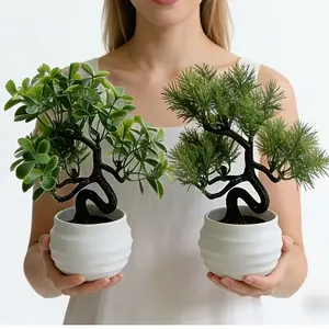 Mini Realistic Faux Bonsai Trees Set, Artificial Plants with Plastic Pots, Perfect for Home Office Garden Bookshelf Decor