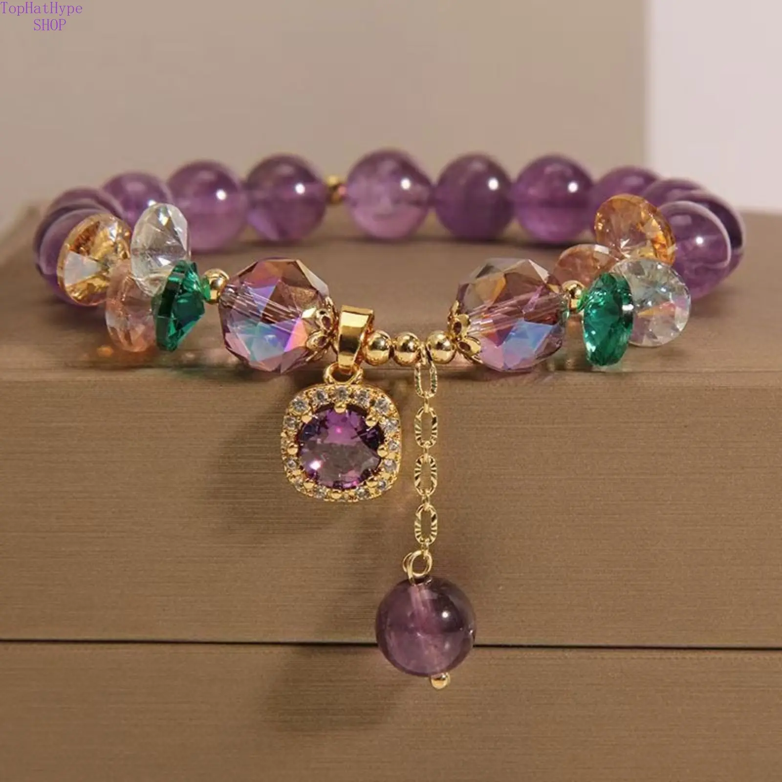 Women's Purple Crystal Bangle - Female Minimalist Dainty Beaded Chain Bracelet with Sparkling Micro-Inlaid Zircons, Elegant Hand Jewelry for Daily Matching & Holiday Gifting, Bracelets