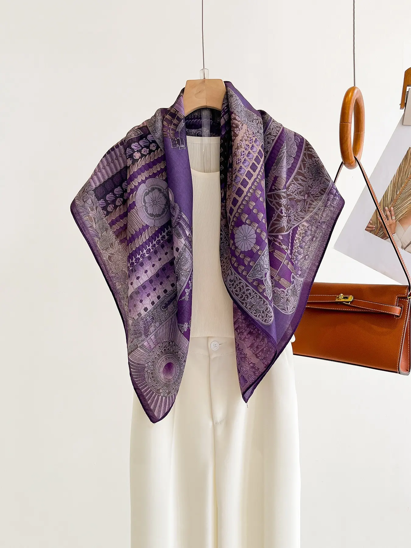 Women's Japanese Armor Vintage Pattern Scarf, Elegant Silk Tie, Multifunctional Shawl, Outdoor Versatile, Daily Commute, Sun Protection Beach Headscarf