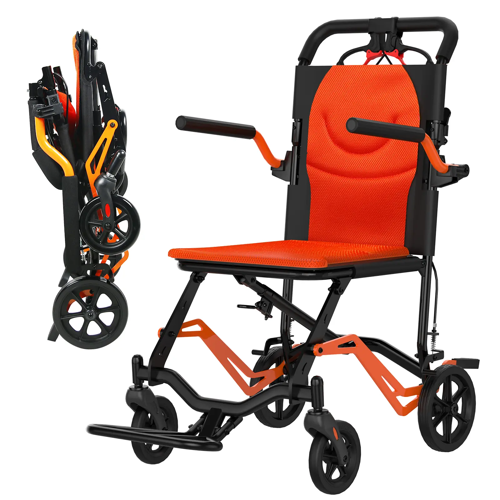 Ultra Lightweight Folding Transport Wheelchair for Adults – 18 lbs Aluminum Frame – Narrow 16.2" Seat – Portable, Compact Design – Removable Armrests & Footrests – Locking Handbrake – Supports 220 lbs