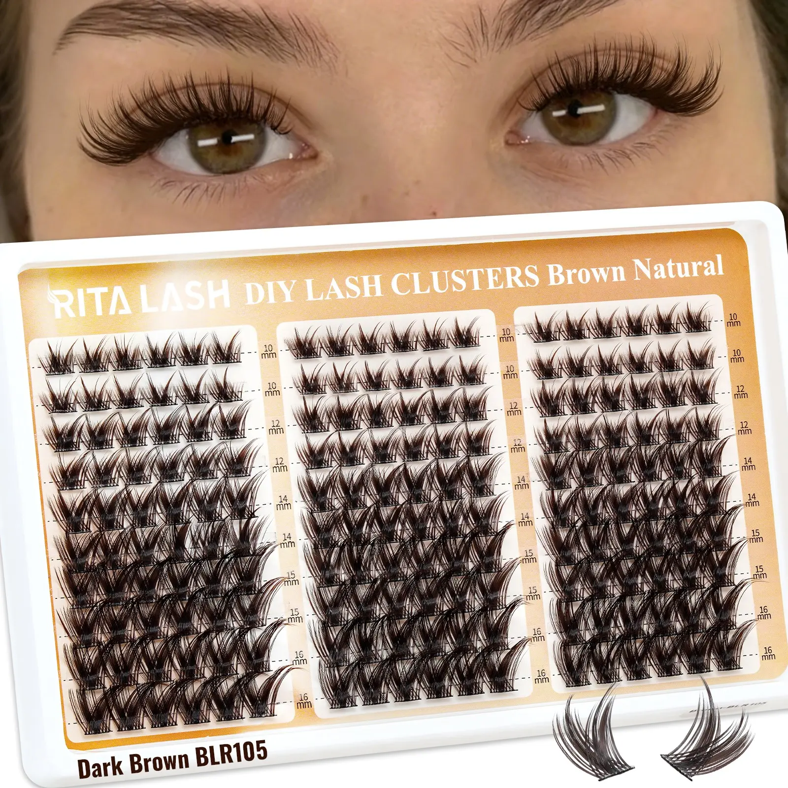 RITALASH 180PCS Premium Dark Brown Cluster Lashes Thin Band Lashes Upgrade Color with Ultra-Dense, Waterproof, Long-Lasting Lashes Soft & Lightweight for Daily Makeup Daily Going Out, And Holidays, Soft Natural Eyelash