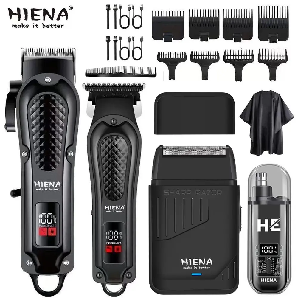 HIENA Men's Professional Haircut Set: Men's LED Display Professional Hair Clipper, Beard Trimmer, Cordless Nose Hair Trimmer, Electric Shaver with Limit Comb, Father's Day Gift, Cordless Hair Cutting