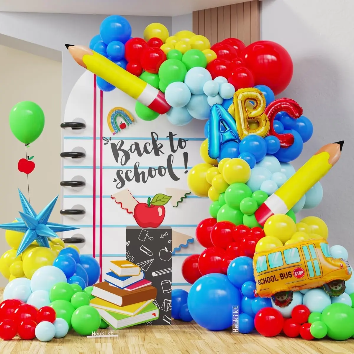 153Pcs Rainbow Balloons Garland Arch Kit with Pencil School Bus ABC Foil Balloons for Back to School, Graduation, First Day of School, Kindergarten Classroom Party DecorationsGift
